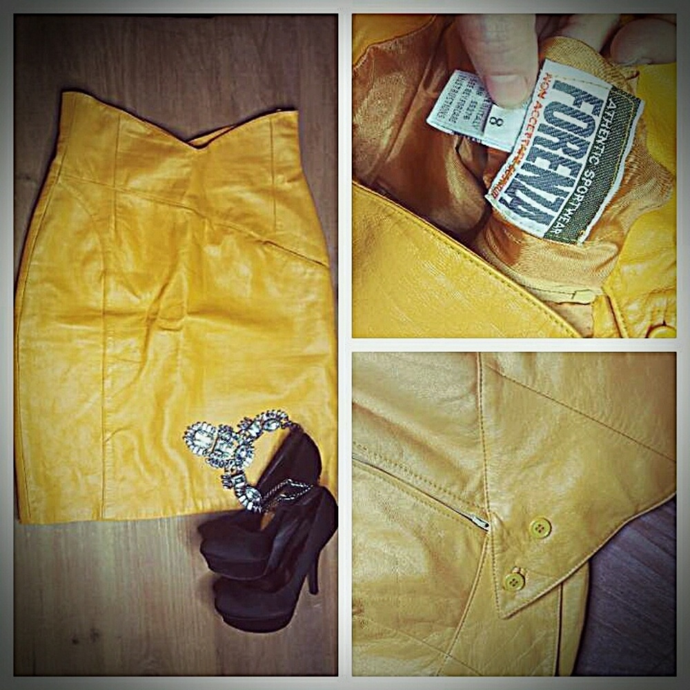Vintage Bright Yellow Leather Skirt - Picture 3 of 7